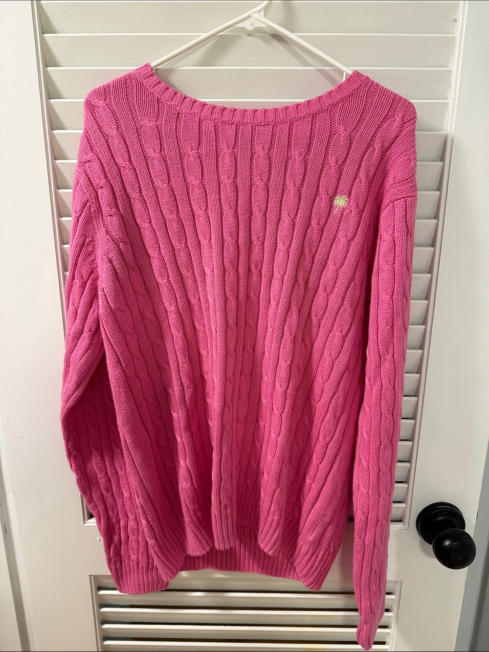 Lilly Pulitzer Bright Pink Cable-Knit Crewneck Sweater